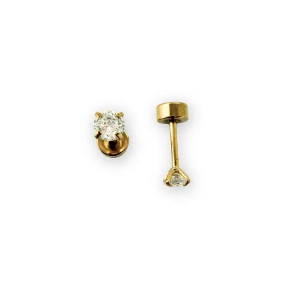 3mm cubic zirconia stud earrings, tiny gold hypoallergenic studs for babies and girls.
