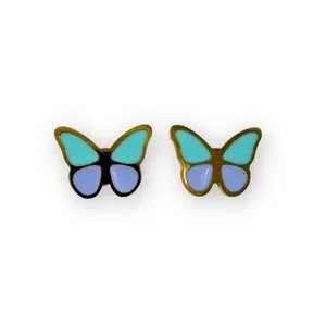 8.5mm Color Block Butterfly Stud Earrings in Sky Blue and Periwinkle enamel.