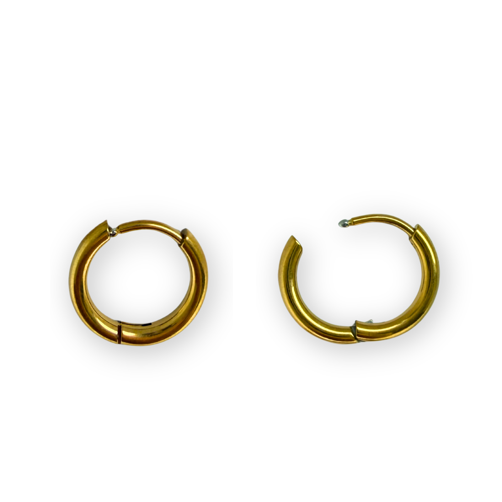 Classic 10mm Gold Hoops with polished 18K gold-plated stainless steel finish.