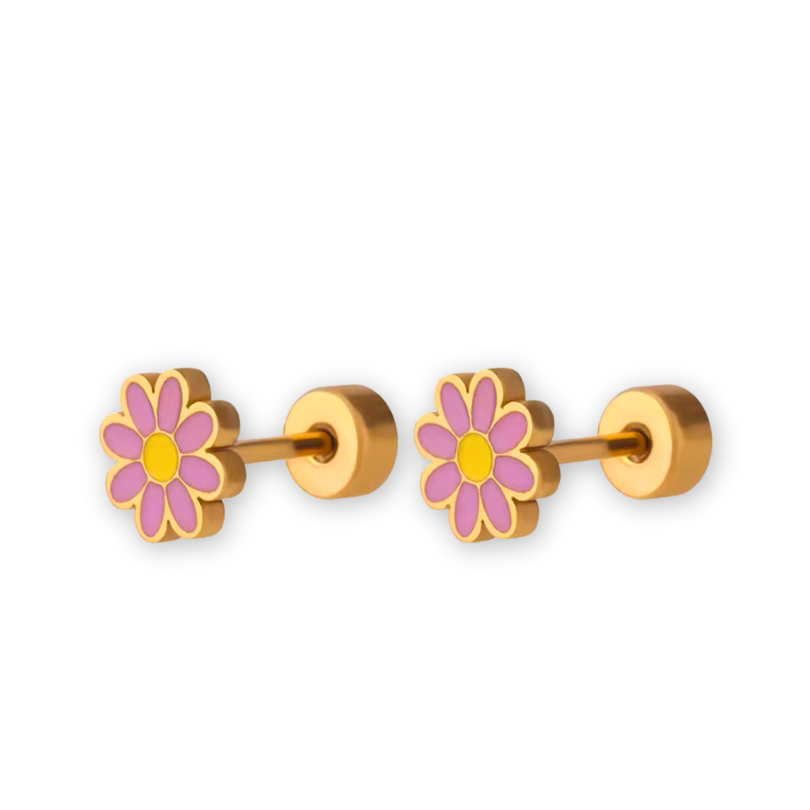 Tiny Purple Daisy Stud Earrings with glossy lavender enamel petals and gold-plated center.
