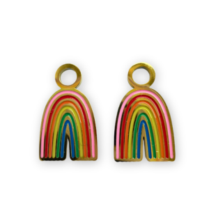 Rainbow Charms with glossy multicolor enamel stripes and gold-plated outline.