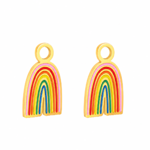 Rainbow Charms with glossy multicolor enamel stripes and gold-plated outline.