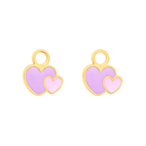 Double Heart Charms with glossy pastel enamel hearts and gold-plated outline.