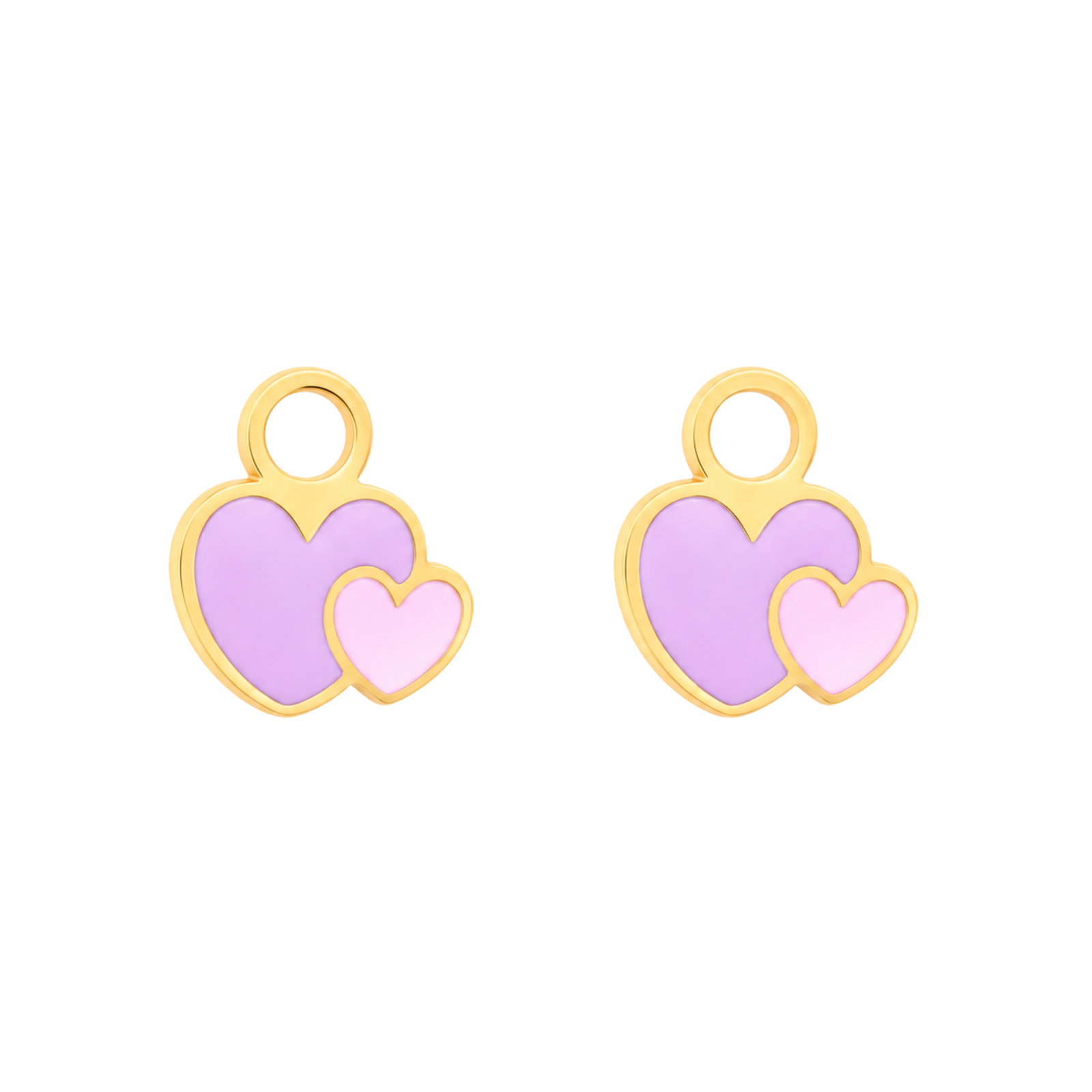 Double Heart Charms with glossy pastel enamel hearts and gold-plated outline.