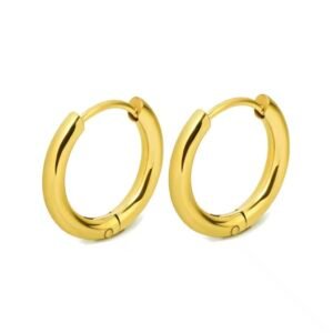 Classic 10mm Gold Hoops with polished 18K gold-plated stainless steel finish.